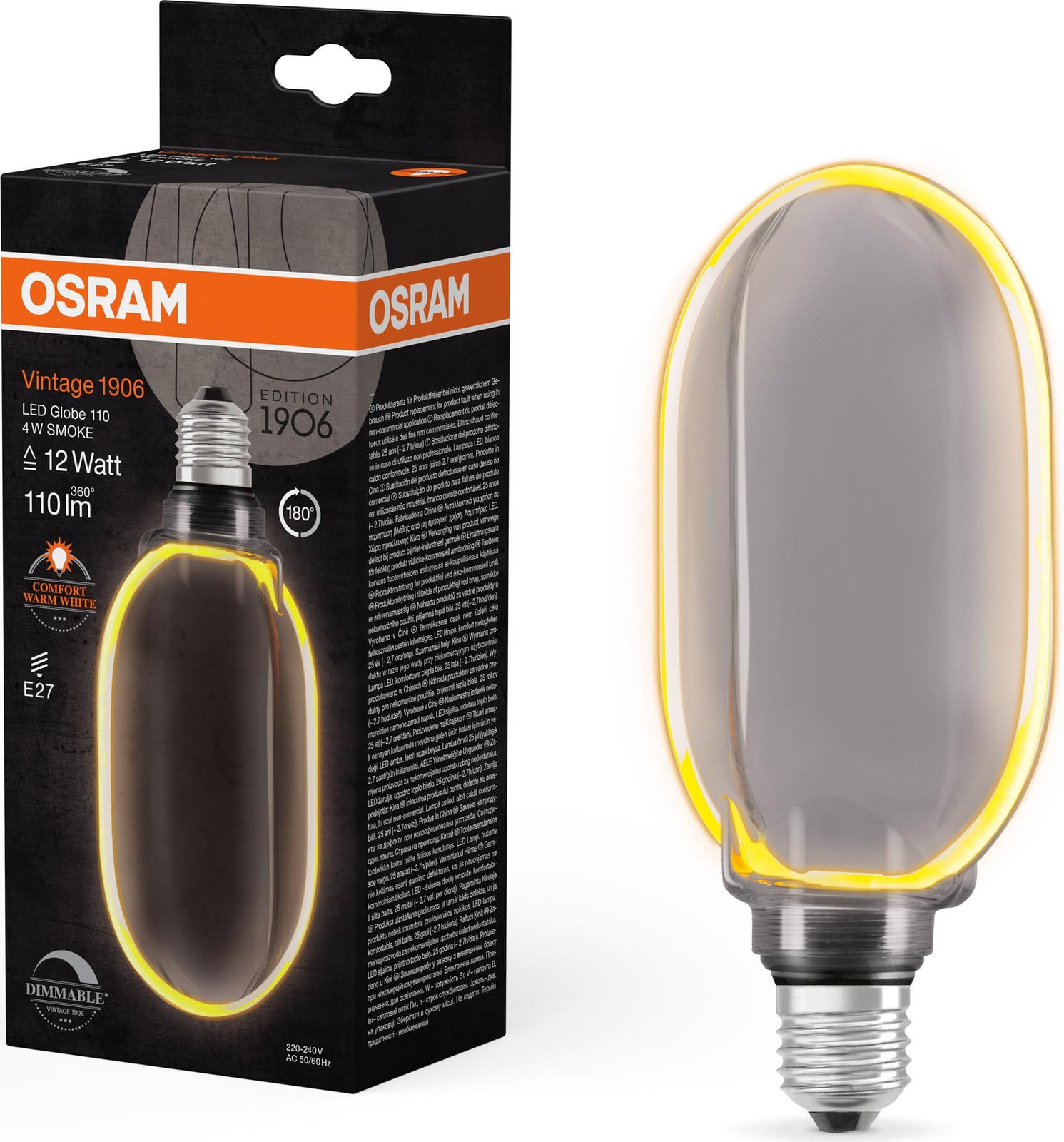 Osram Vintage 1906 LED Klassieke Gloeilamp Gerookt Glas Warm Wit 1800K Dimbaar 4W