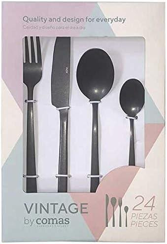 Gourmet Keuken Bestekset Vintage Black, 24-delig, roestvrij staal, Zwart, voor 6 personen