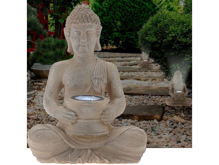 Solarlampe Buddha, Dekofigur Balkon oder Garten, Solarlicht, 22 x 15 x 31 cm