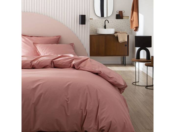 Housse de couette en coton rose solaire 260x240 Made in France