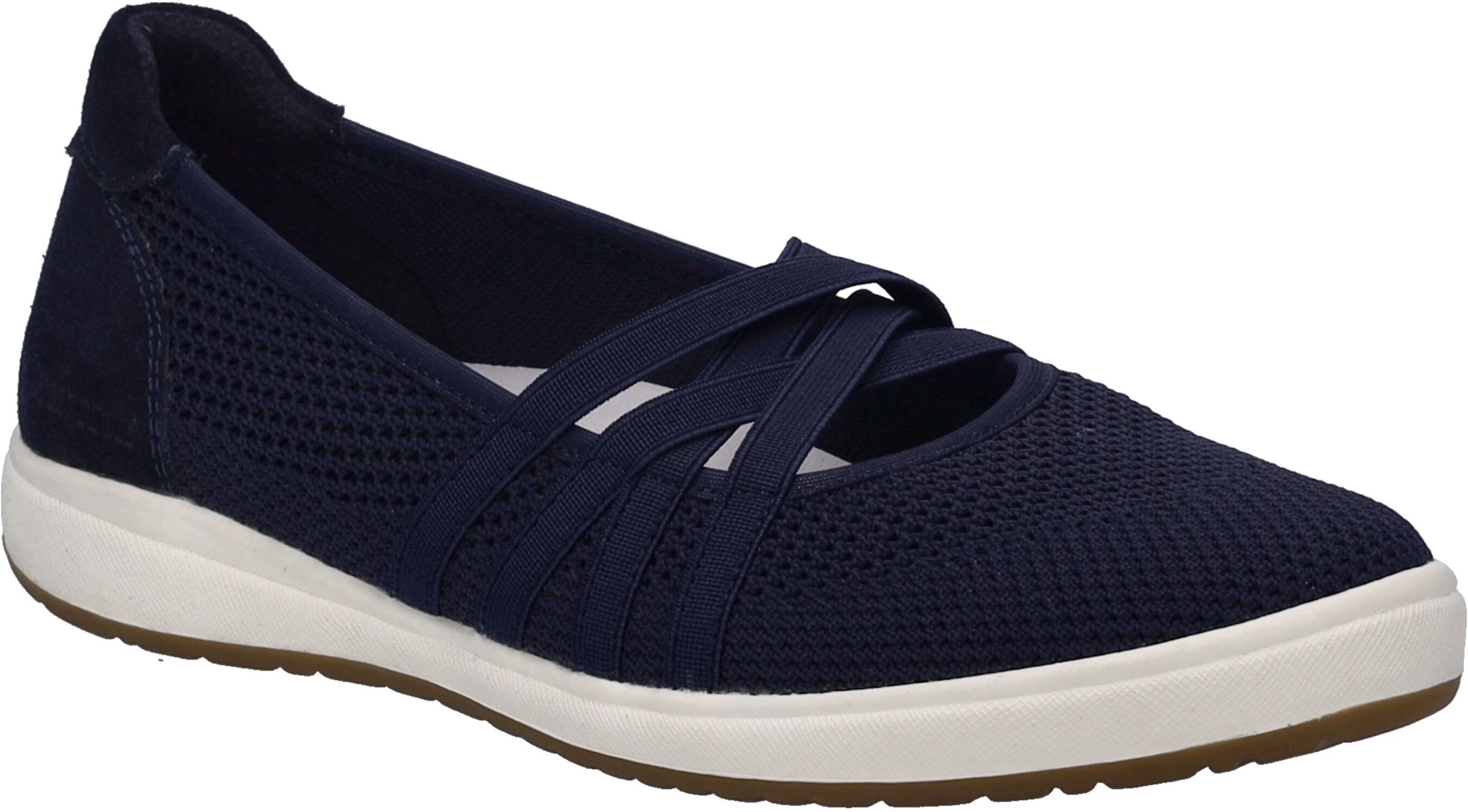 Riemchenballerina JOSEF SEIBEL "Caren 67", Damen, Gr. 36, Leder Textil, blau (indigo), Leder, Textil, Schuhe Riemchenballerina, Slipper, Sneaker, Schlupfschuh mit Leder Einsatz an der Ferse indigo 36, Leder Textil