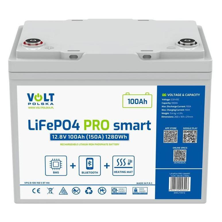 Volt Polska Volt Akumulator LiFePO4 PRO SMART 12,8V 100 Ah (150A) BMS BLUETOOTH + MATA GRZEWCZA (1 Stk.) (VOLT POLSKA)