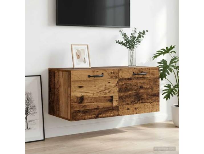Wandschrank Altholz 80 x 36,5 x 35 cm Holzwerkstoff Wandmontage ohne Bodenfläche,umkehrbare Tür,feuchtigkeitsresistent,schwebendes Design,für Wohnzimmer und Büro