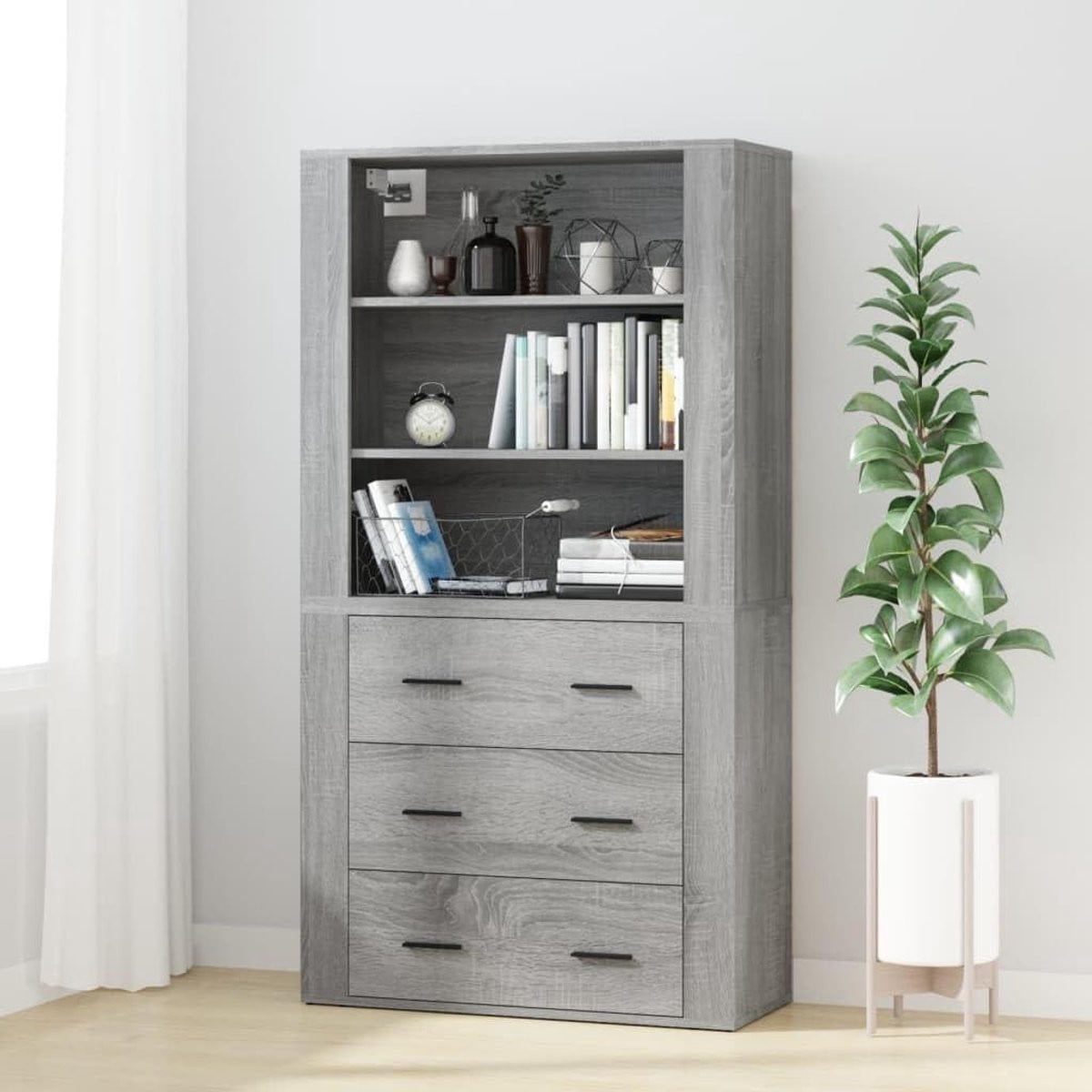 Highboard Kast Dressoir Opzetstuk Grijs Sonoma B/D/H: 80 x 33 x 70 cm