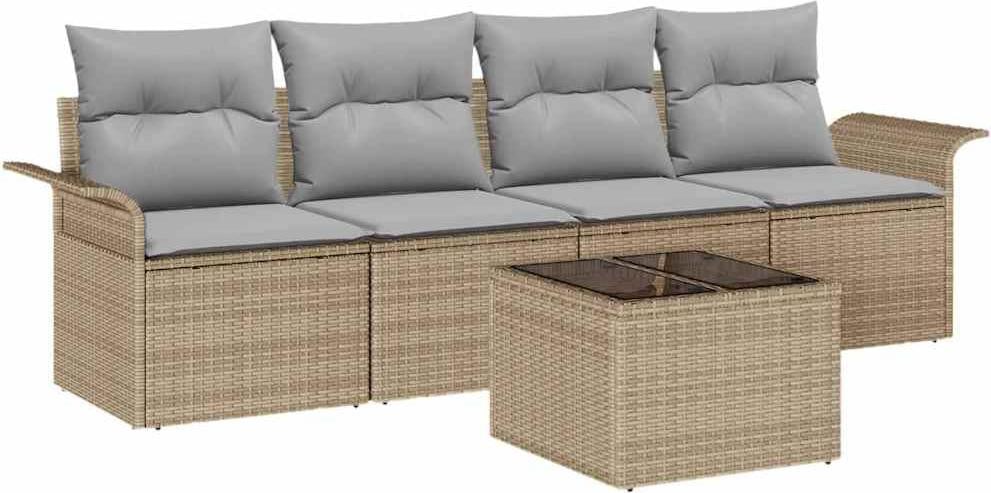 Syfax Bankstel 5 stuks Beige Polyrattan