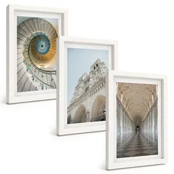 BILDER SET 3er Set - 20x30 cm Weißer Rahmen - Wendeltreppe der Kathedralenfassade