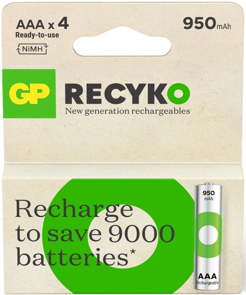 GP Batteries GP Recyko Rechargeable AAA Batteries NiMH 950mAh 4-Pack