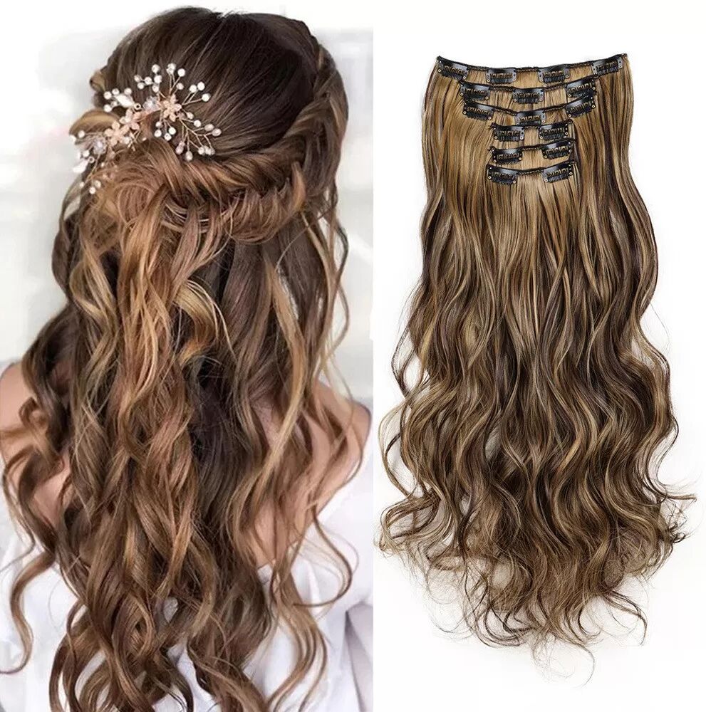 INF Lot de 6 extensions de cheveux bouclés à 16 clips