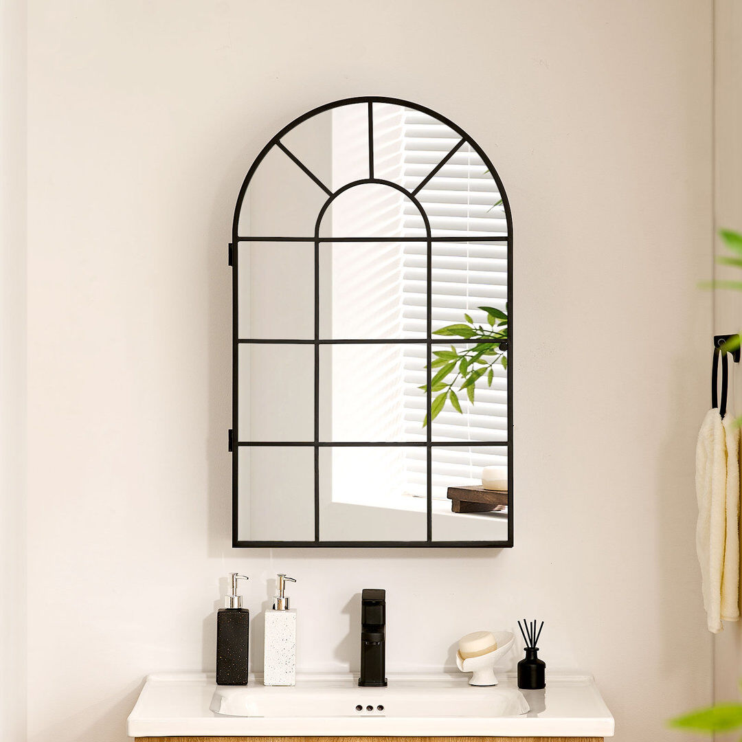 Latitude Run 50 mm W 80 mm H Wall Mounted Framed Mirrored Bathroom Cabinets 3 Shelves with Mirror Matte Black 80mm H