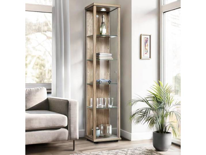 Vitrine de collection Chêne Sonoma 176x37x33cm 4 étagères réglables éclairage LED pour figurines