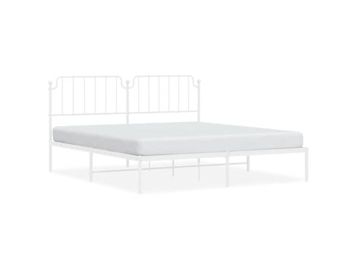 PUGYNBK Bettgestell aus Metall, Weiß, 160 x 200 cm Pulverbeschichteter Stahl, zentrale Beine, Metallleisten, Stauraum unterhalb des Kopfteils, Rückenstütze