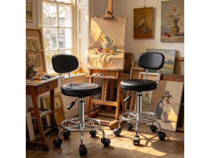 PIPIPOXER lot de 2 Tabouret à roulettes avec dossier réglable hauteur pour atelier peinture studio création travail manuel