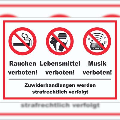 HB-Druck Schild Essen Trinken Musik Rauchen verboten A0 Rückseite selbstklebend