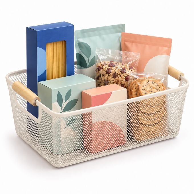 Relaxdays Metalen opbergmand met handvatten, beige of zwart, open weefpatroon