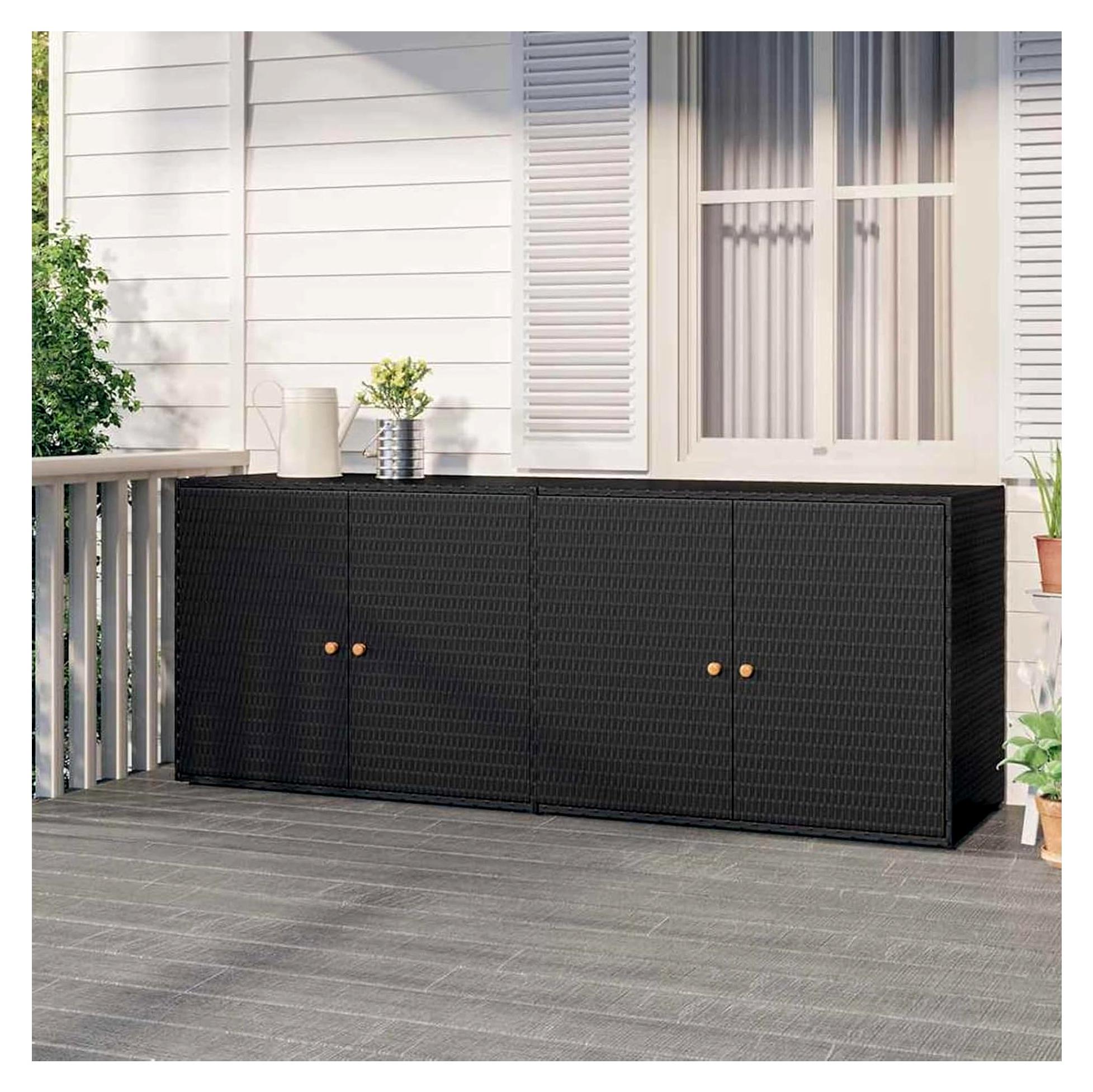 Gartenschrank Schwarz 198x55,5x80 cm aus Poly Rattan