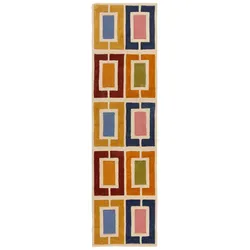 KADIMA DESIGN Wollteppich Handgetuftet Retro-Design Multicolor | Für Wohn- und Schlafbereiche | 60x230cm
