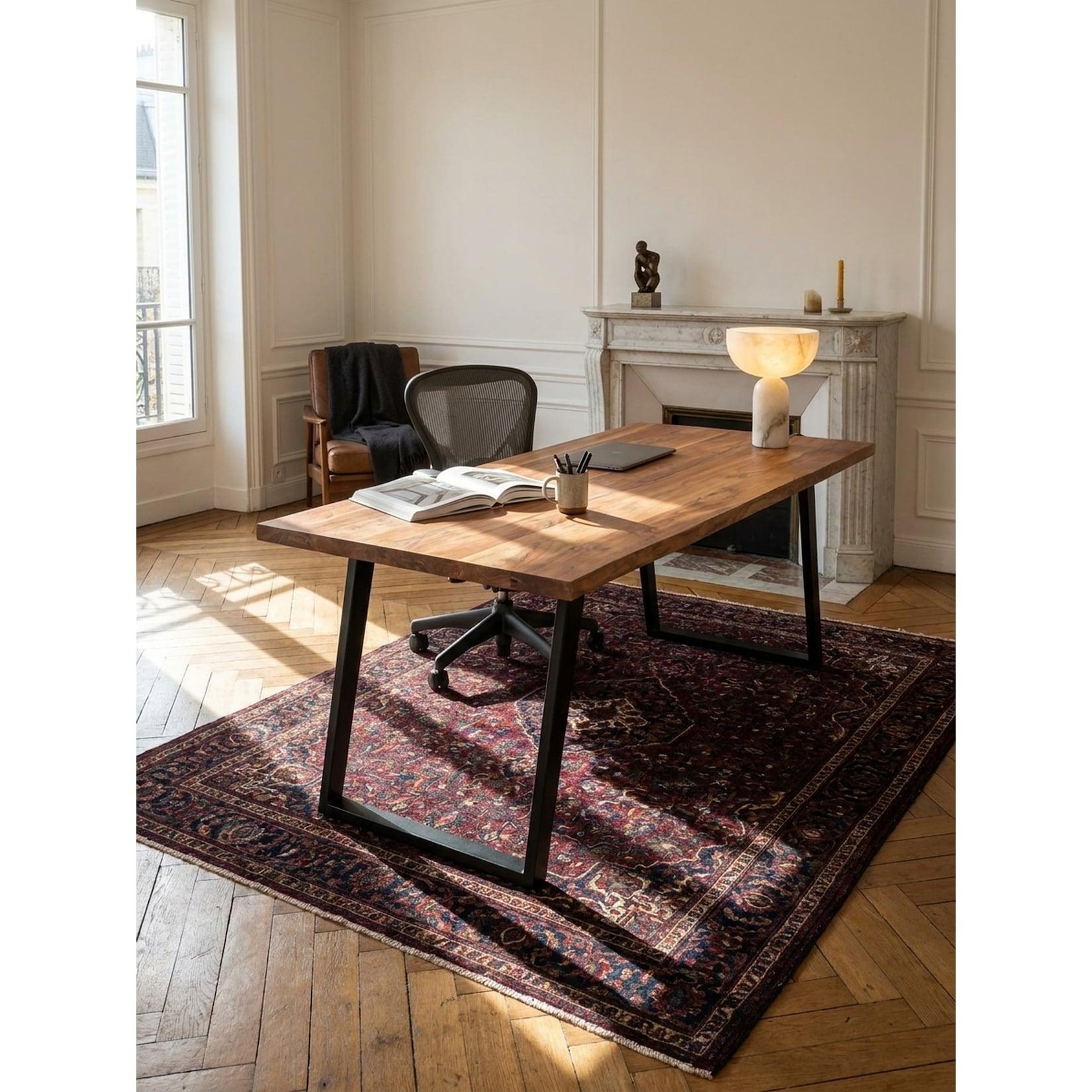 Schreibtisch Massivholz Baumkante mit U-Gestell, Akazie 200x100x76 cm
