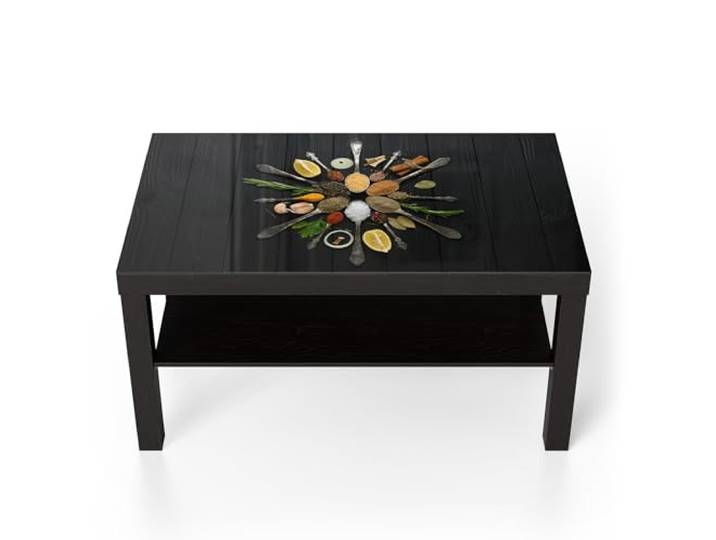 DEQORI Glastisch schwarz groß 90x50 cm Motiv Kulinarische Vielfalt ausgefallener Beistelltisch aus Glas Hochglanz Couchtisch fürs Wohnzimmer moderner Couch Tisch mit Design