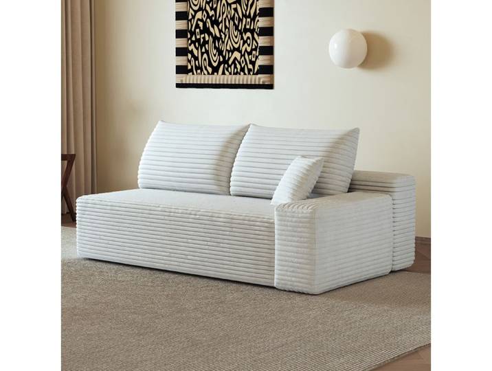 ULEVR Canapé modulable 2 places angle droit blanc en tissu corduroy livré monté