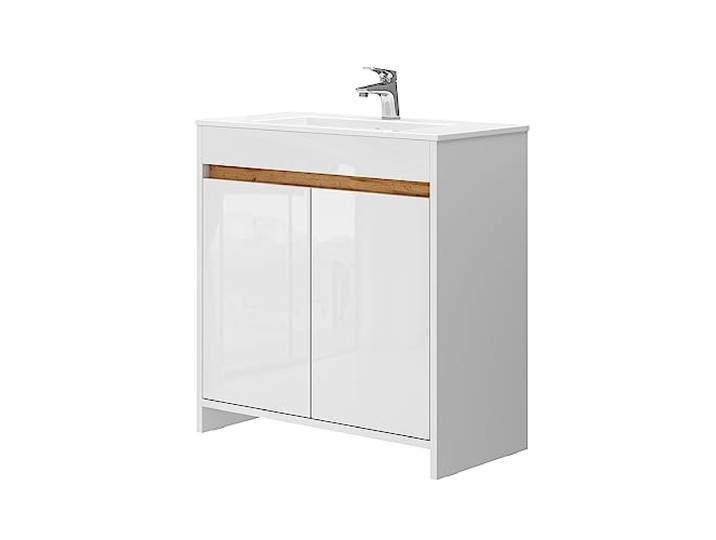 Vicco Waschbeckenunterschrank Lemgo, Weiß Hochglanz 80 cm