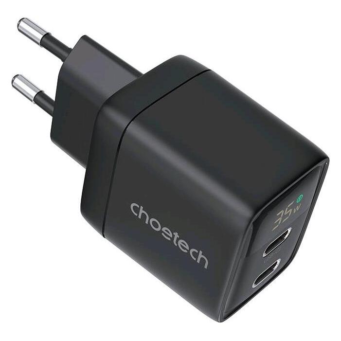 Choetech Wall charger GAN3 USB-C C PD35W PD6051 (black) (35 W, 2 Ports) (PD6051)