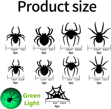 Top Demand Picks Scary LED Halloween Decorations, Glowing Bats And Spider 3D Wall Stickers For Haunted House Party Indoor & Outdoor Use spider 36pcs