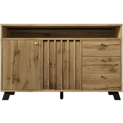 STILVORA Sideboard Holz Dunkle Eiche 120x40x85 cm mit 3 Schubladen, 2 Türen