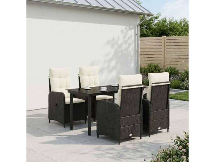 KTHLBRH Set Couchtisch mit Kissen 5 Stück Schwarz und Cremeweiß Minimalistisches Design, geeignet für den Außenbereich, Frühling und Sommer, klare Linien, elegant