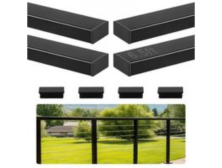 VEVOR Balkon Geländer aus Edelstahl, 4er-Pack, rechteckiger Handlauf für Treppendecks oben für Außen-/Innenstufen mit Endkappe, mattschwarze Beschichtung, Kabelgeländer-Set, 50x25x1981 mm