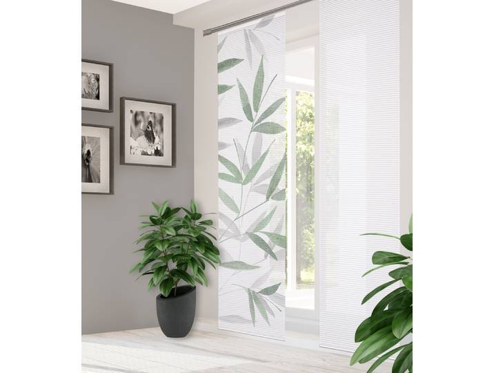 Schiebegardine HOME IN GREEN RANDOW Gr. 1, grün (mint), B:60cm H:245cm, Polyester, Gardinen, Schiebegardine, SET DIGITALDRUCK,BAMBUSOPTIK RECYCELT