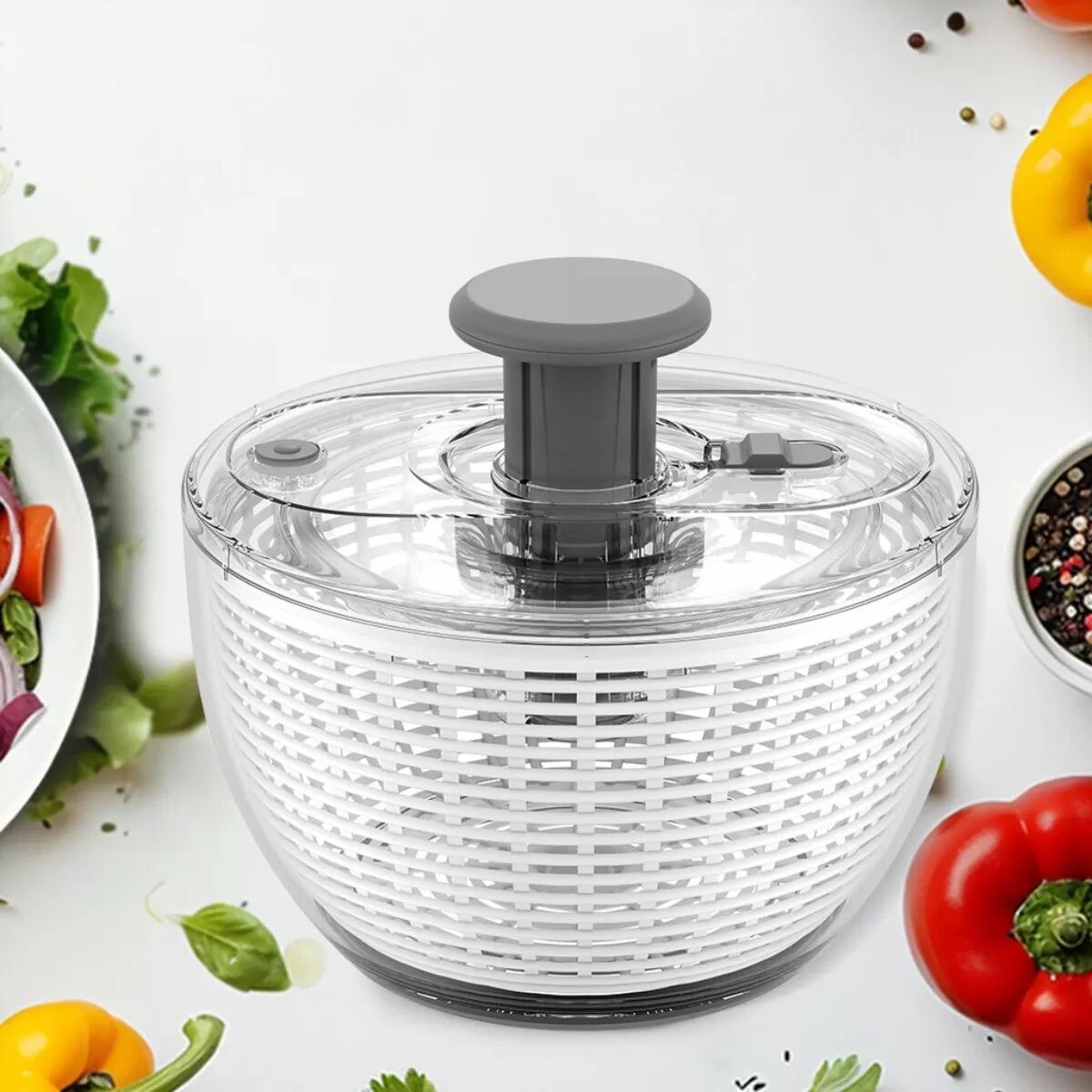INF 6L Große Press-Salatschleuder - Schneller Salatwäscher & Trockner