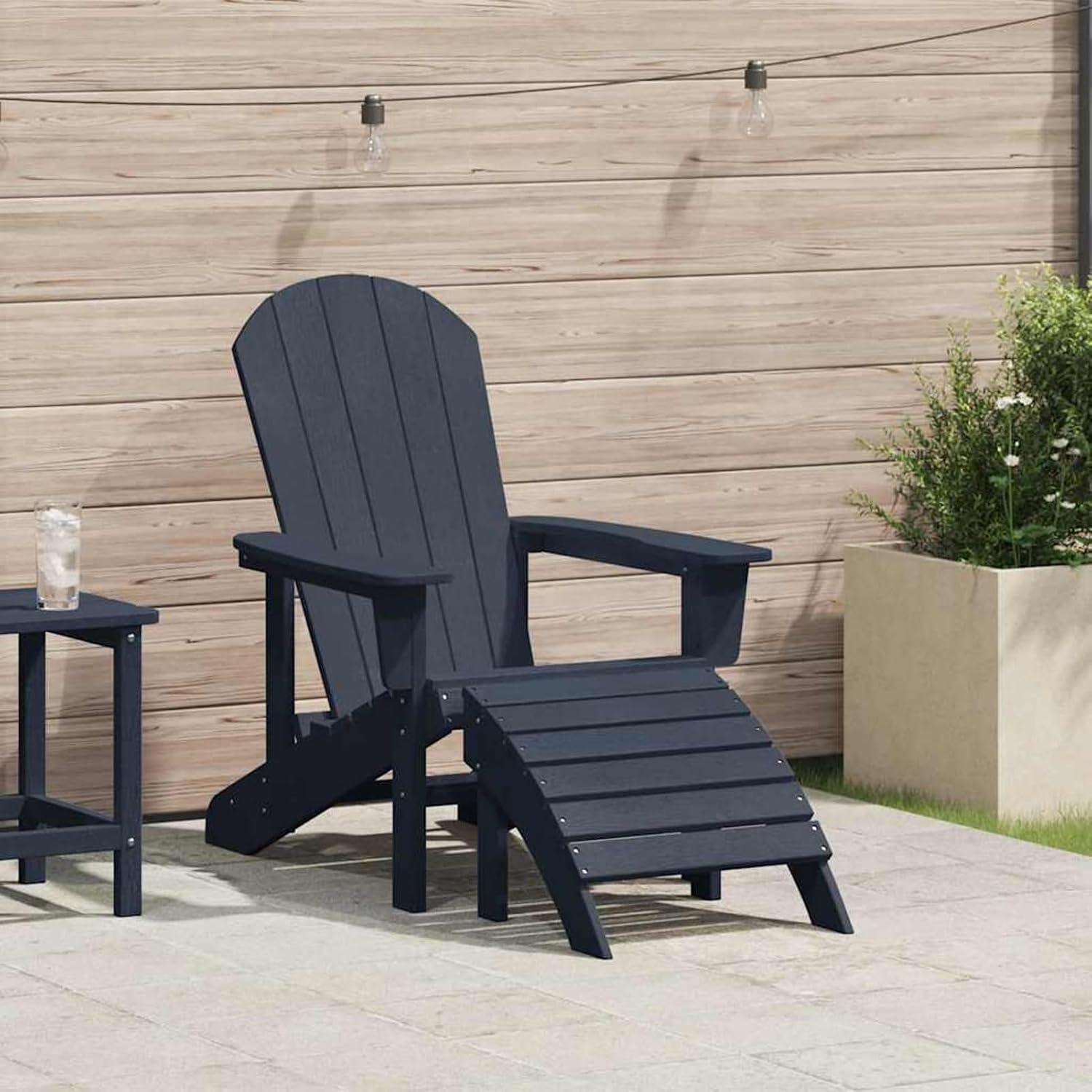 Marineblaues Adirondack-Gartenstuhl-Set aus HDPE mit Fußstütze, Relaxsessel für Terrasse, Garten und Balkon