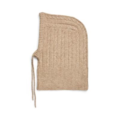 Strickmütze PIECES "PCNAMBI CABLE BALACLAVA NOOS BC", Damen, beige (incense), Rippstrick, Materialmix, unifarben, Mützen Strickmütze, Materialmix