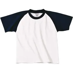 B&C Kinder Raglan Kontrast T-Shirt Base-Ball TK350 white/navy 7/8 (122/128)