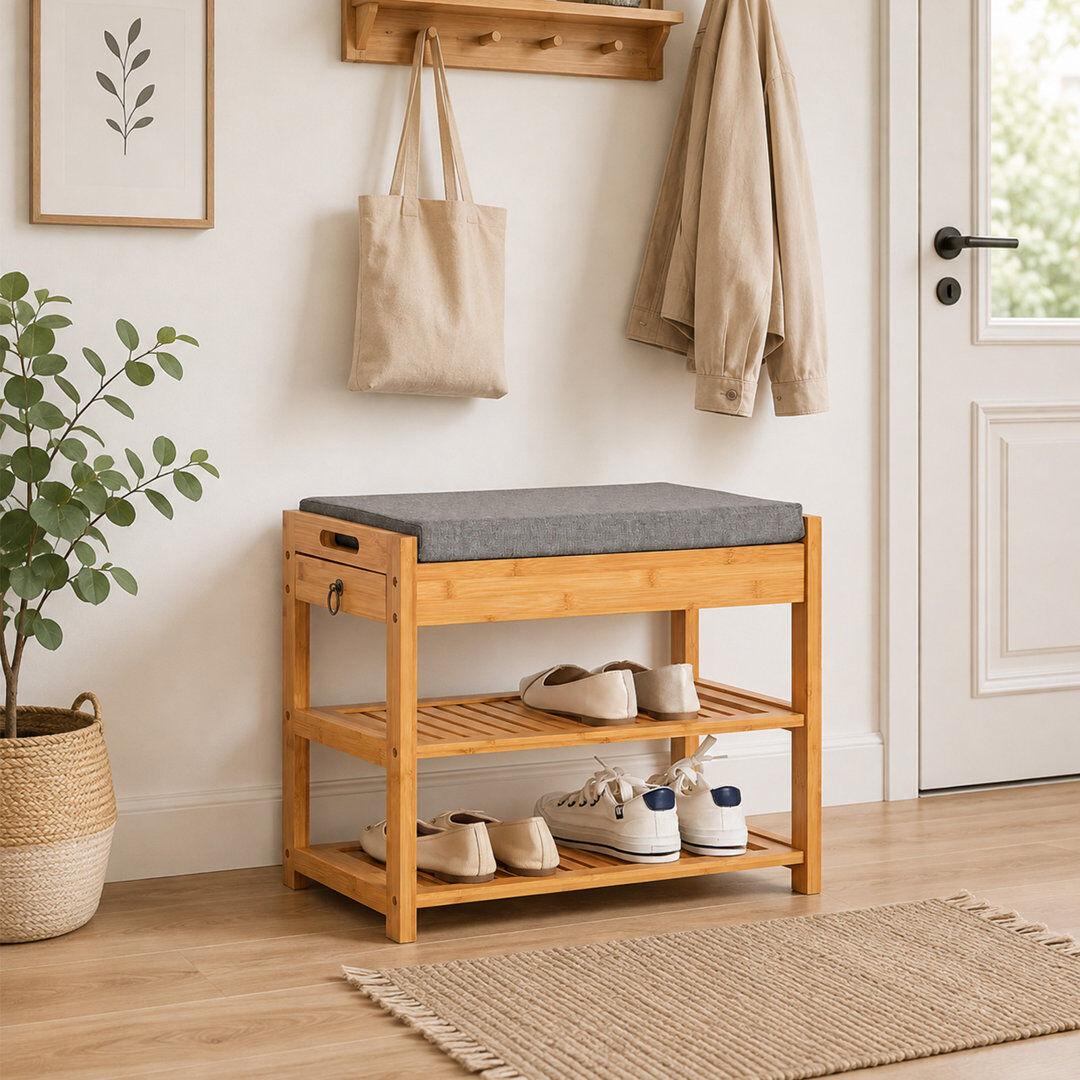 17 Stories Fresnel 6 Pair Shoe Storage Bench Natural Wood 6