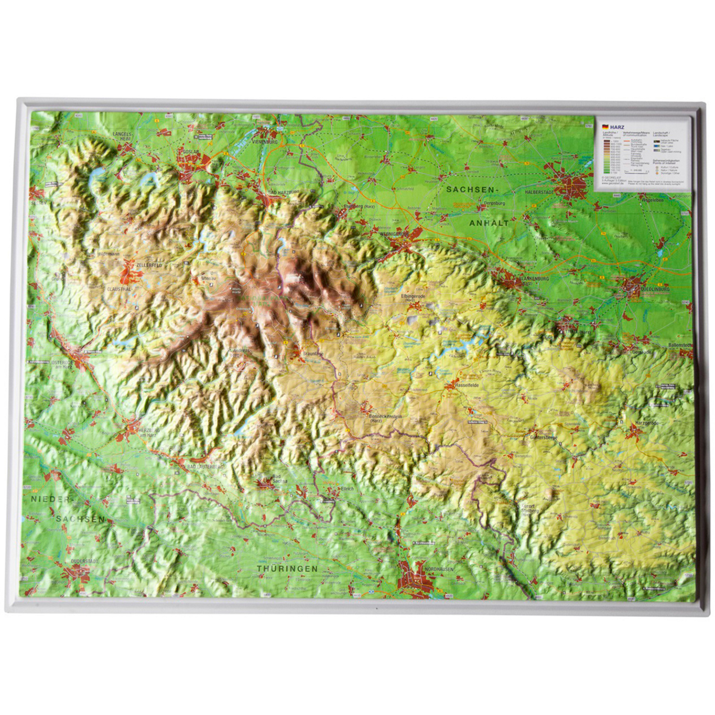 Georelief 3D Reliefkarte Harz Topografische Karten Größe Klein