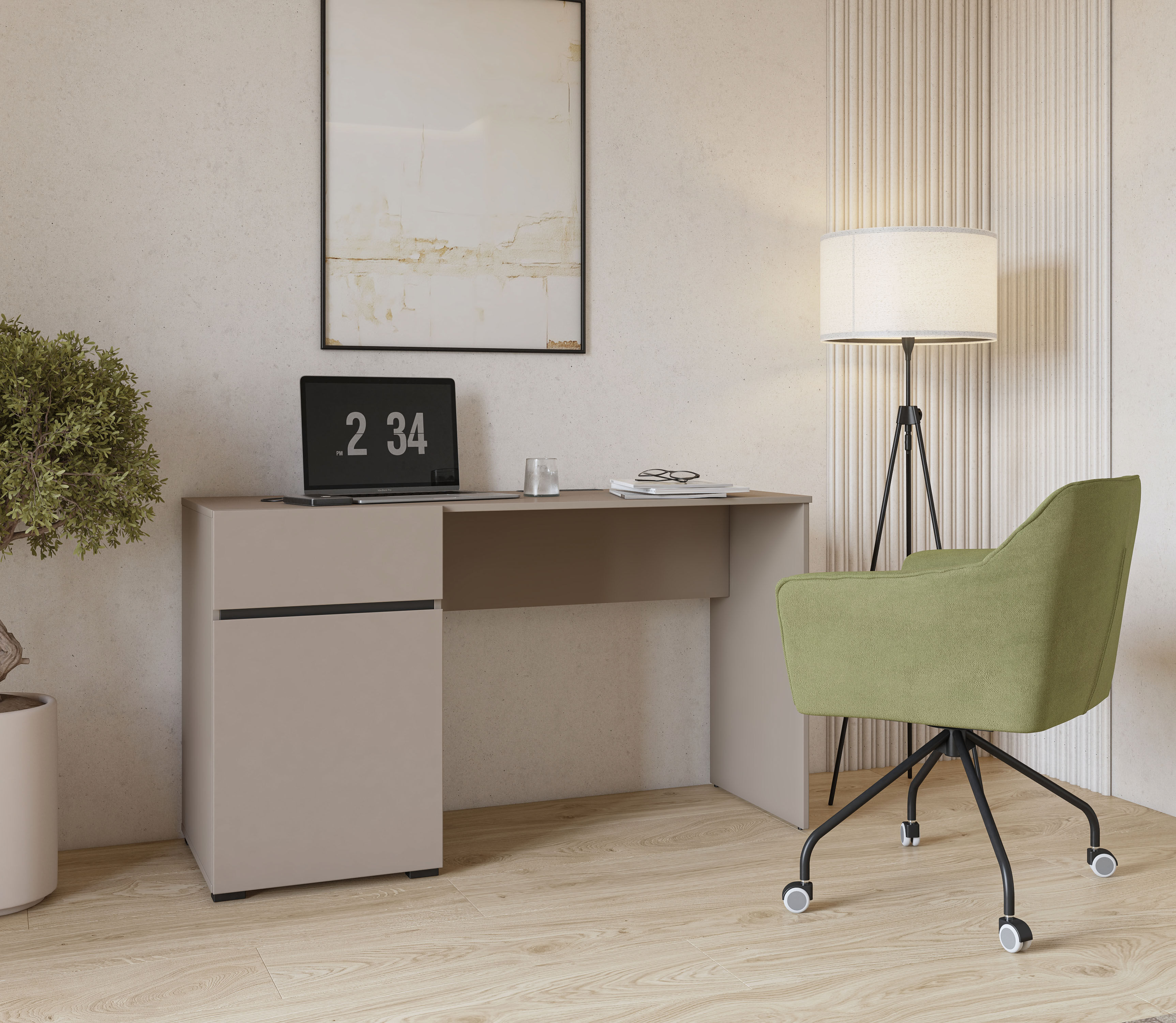 Schreibtisch GOODPRODUCT "Cross, Breite 130 cm, praktischer Computertisch", beige (congo, congo, congo), B:130cm H:75cm T:50cm, Tische, Schreibtisch, Bürotisch mit 1 Schublade und Tür, Tischplatte mit Kabeldurchführung congo, congo, congo B/H/T: 130cm x 7