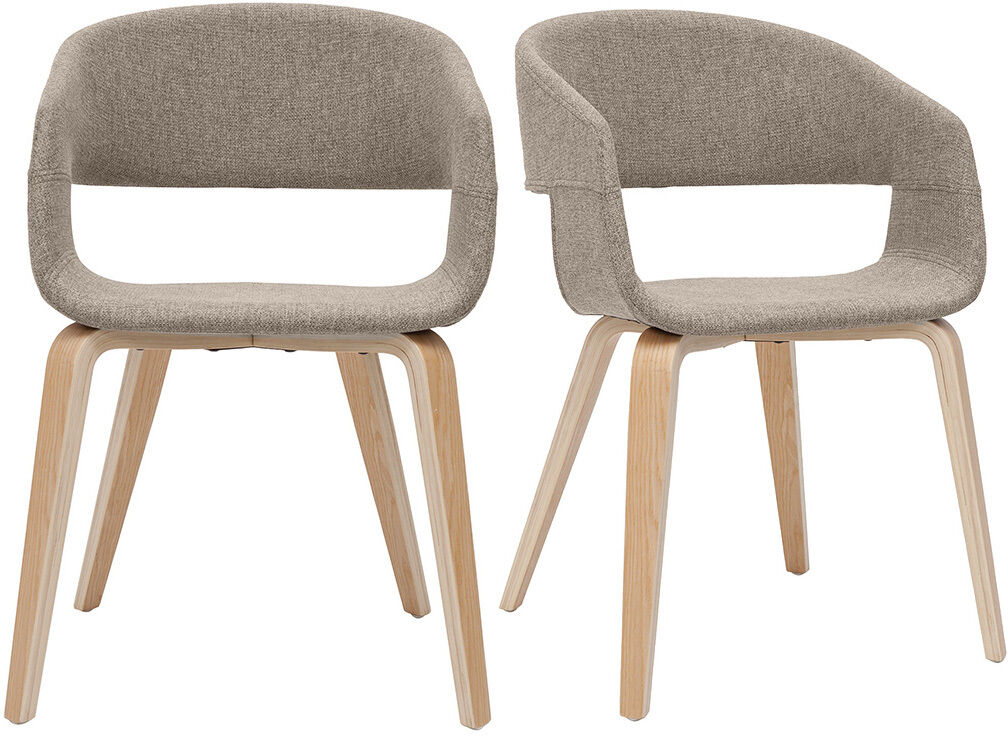 Miliboo Design-Stühle aus taupefarbenem Stoff mit hellen Holzbeinen (2er-Set) SLAM