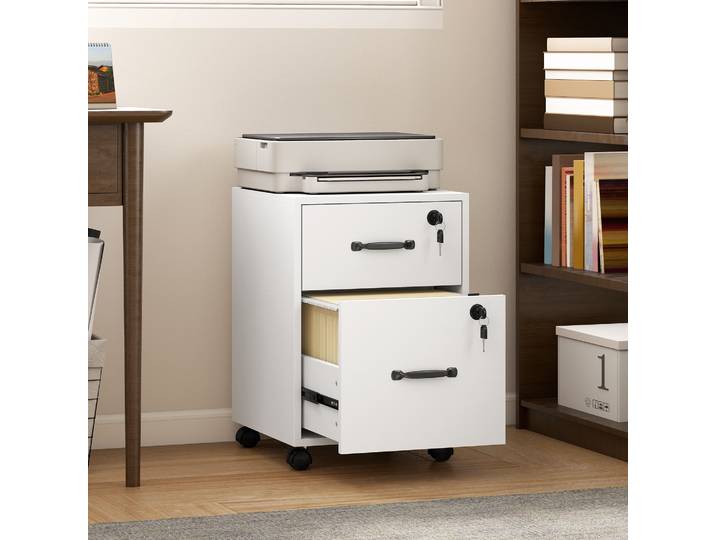 HOMCOM Classeur 2 Tiroirs Blanc sur Roulettes 40x40x54,1cm