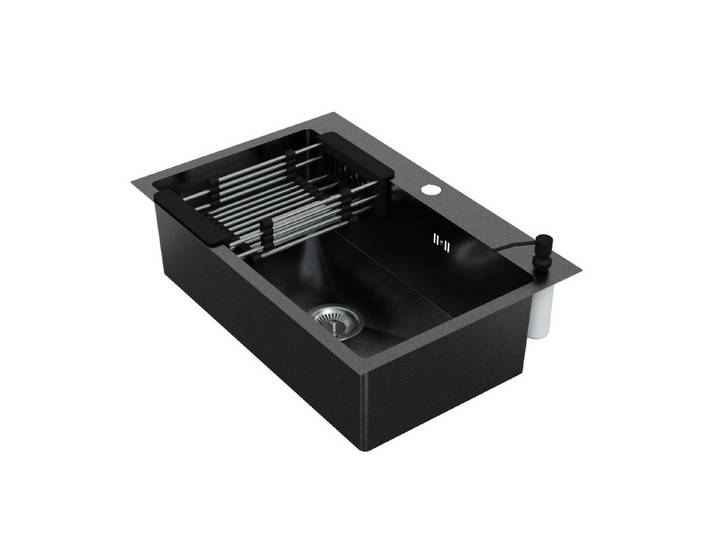 HAGO Edelstahlspüle Einbauspüle Edelstahl Küchenspüle Spülbecken Eckig Ablaufgarnitur Set, Rechteckig, 45/45 cm, (1 St), Schallschutzmatten