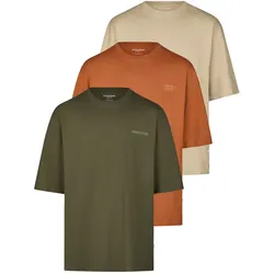 Jack & Jones Tshirt Herren Oversize Fit JJECHARGE 3er Set Pack - Pack 2 (Moonbeam/Black/Stormey Weat) - M