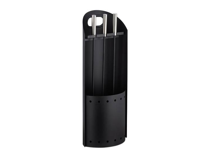 Kaminbesteck modern 4-teilig Schwarz-Silber