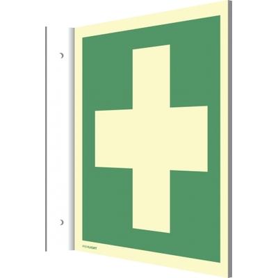 Dreifke® Fahnenschild Erste Hilfe, ISO 7010, Alu, nachleucht., 160-mcd, 200x200 mm
