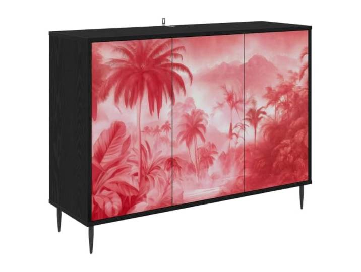 PUGYNBK Aachen Sideboard, Eiche, Schwarz, 102 x 33 x 76 cm Holz, erhöhte Füße, geräumiger Stauraum, elegantes Design für Wohn- oder Esszimmer