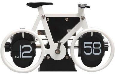 Snug & Styled Retro Flip Clock Bicycle Shape Decorative Quartz Home Table Clock For Living Room And Office Decor white