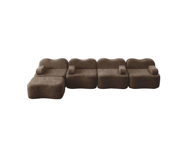 Oxeza Ecksofa 384/167/70 cm Braun mit 1 Fußhocker und bewegliches Armlehnenkissen, Mode, Füllung: Schaumstoff, 384x167 cm, Wohnzimmer, Sofas & Couches, Wohnlandschaften, Ecksofas