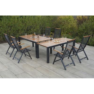 Garten-Essgruppe MERXX "Tilos", grau (graphit, natur), Aluminium, Massivholz, Sitzmöbel-Sets