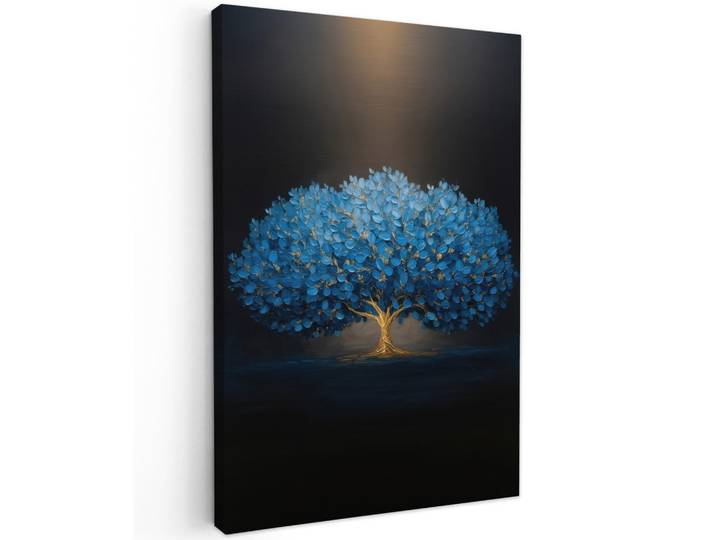 MuchoWow Leinwandbild - Baum - Blau - Blätter - Pinselstriche - 60x90 - Kunstdruck, Textil, Kiefer, Abstrakt, Rechteckig, 60x90 cm, gerahmt, Bilder & Rahmen, Bilder, Wandbilder