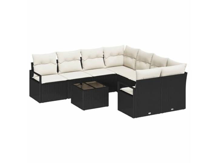 ZQQLVOO Sofa-Set 9 STK. 8-Sitzanzahl Schwarz und Creme Polyrattan Poly-Rattan, Stahlrahmen, Sicherheitsglas-Tischplatte, abnehmbare Kissen mit Reißverschluss, Garten, Veranda, Terrasse