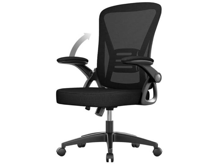 Chaise de Bureau avec Accoudoir Relevable Fauteuil de Bureau en Maille Respirante avec Soutien Lombaire Dossier Inclinable Noir